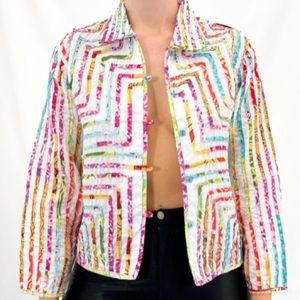 Multicolor Y2K Quilted Button Down Jacket Top Petite PP Life Style Vintage